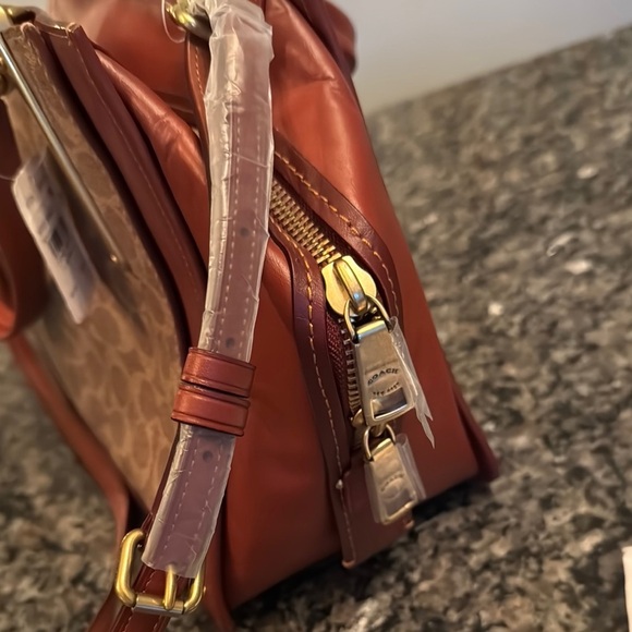 Coach Brown leather and Tan coated canvas Satchel with Structured Design NWT - Picture 5 of 14
